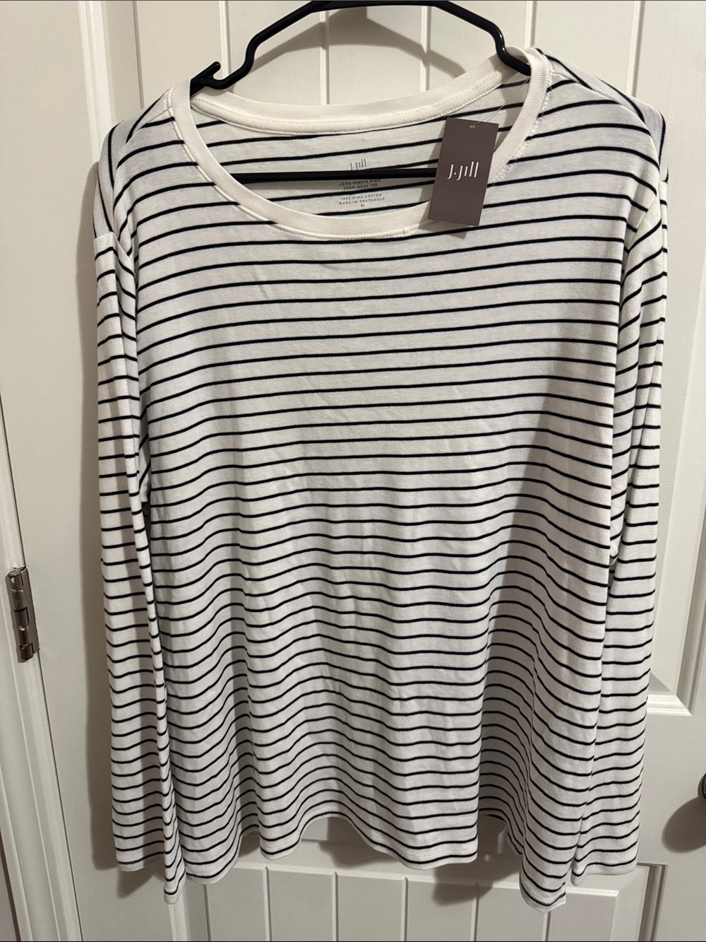 Women’s J. Jill White Tee with Black Stripes - Long Sleeve XL